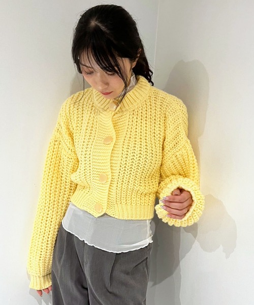 セール】キャンディボタンローゲージショートカーディガン