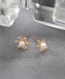淡水パールフラワーピアス[K10]