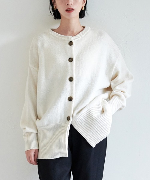 for/c（フォーシー）の「ウール混ロングリブニットカーディガン【サスティナブル】（カーディガン/ボレロ・レディース・ブラック/アイボリー/イエロー/ブラウン/グレー/ブルー・M/L/LL）」の2枚目の写真