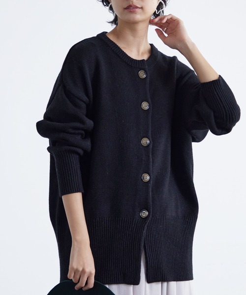 for/c（フォーシー）の「ウール混ロングリブニットカーディガン【サスティナブル】（カーディガン/ボレロ・レディース・ブラック/アイボリー/イエロー/ブラウン/グレー/ブルー・M/L/LL）」の3枚目の写真