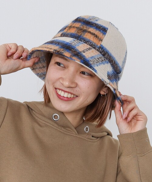 BEAMS HEART(ビームスハート)の「BEAMS HEART / シャギーチェック ハット(ハット・レディース・ホワイト系その他5/グリーン/ブラック・ONE SIZE)」の2枚目の写真
