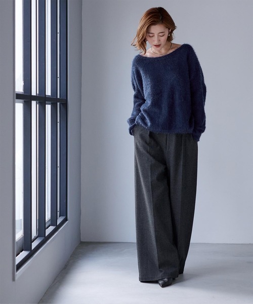 UR'S(ユアーズ)の「ボートネックシャギーニット(ニット/セーター・レディース・オフホワイト/ネイビー・M/S/L)」の9枚目の写真