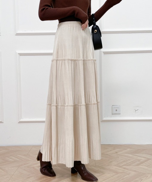 Diosfront（ディオスフロント）の「ソフトプリーツティアードロングスカート（スカート・レディース・ブラック/ベージュ/モカ・FREE）」の5枚目の写真