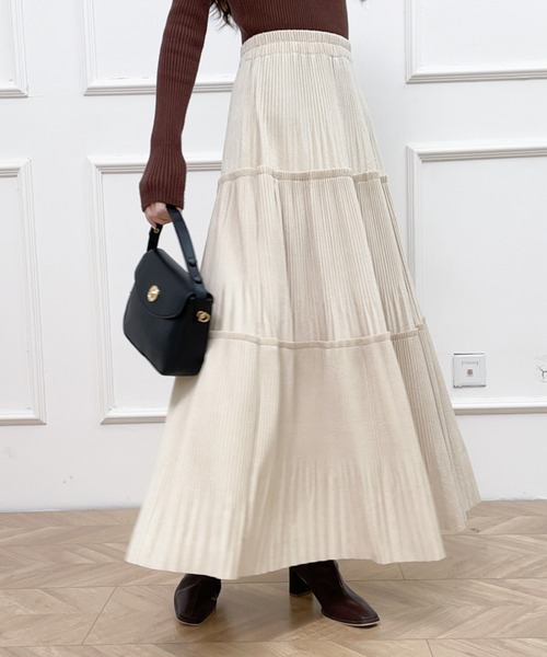 Diosfront（ディオスフロント）の「ソフトプリーツティアードロングスカート（スカート・レディース・ブラック/ベージュ/モカ・FREE）」の6枚目の写真