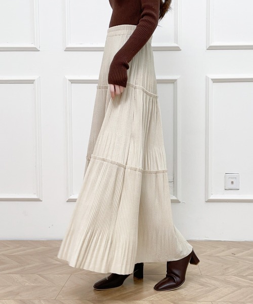 Diosfront（ディオスフロント）の「ソフトプリーツティアードロングスカート（スカート・レディース・ブラック/ベージュ/モカ・FREE）」の7枚目の写真