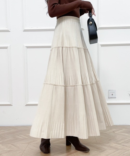Diosfront（ディオスフロント）の「ソフトプリーツティアードロングスカート（スカート・レディース・ブラック/ベージュ/モカ・FREE）」の8枚目の写真