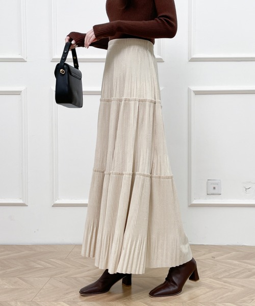 Diosfront（ディオスフロント）の「ソフトプリーツティアードロングスカート（スカート・レディース・ブラック/ベージュ/モカ・FREE）」の9枚目の写真