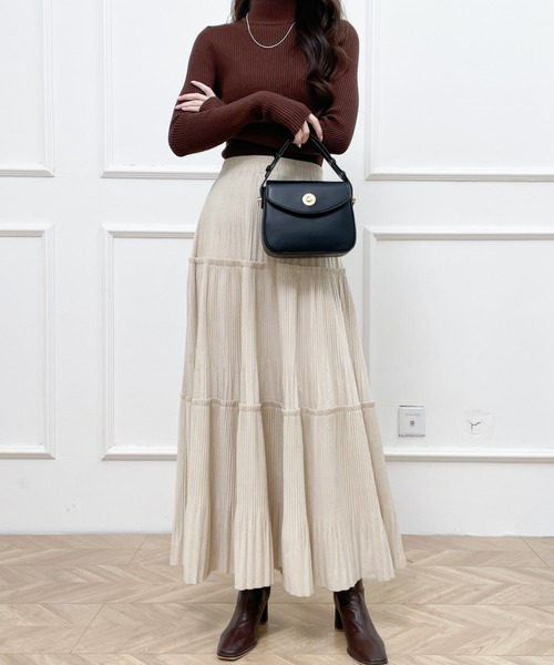 Diosfront（ディオスフロント）の「ソフトプリーツティアードロングスカート（スカート・レディース・ブラック/ベージュ/モカ・FREE）」の10枚目の写真