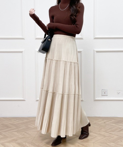 Diosfront（ディオスフロント）の「ソフトプリーツティアードロングスカート（スカート・レディース・ブラック/ベージュ/モカ・FREE）」の12枚目の写真