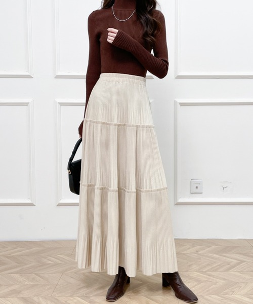 Diosfront（ディオスフロント）の「ソフトプリーツティアードロングスカート（スカート・レディース・ブラック/ベージュ/モカ・FREE）」の13枚目の写真