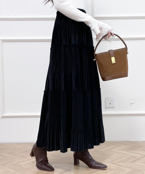 Diosfront（ディオスフロント）の「ソフトプリーツティアードロングスカート（スカート・レディース・ブラック/ベージュ/モカ・FREE）」の18枚目の写真