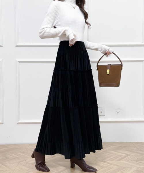 Diosfront（ディオスフロント）の「ソフトプリーツティアードロングスカート（スカート・レディース・ブラック/ベージュ/モカ・FREE）」の21枚目の写真