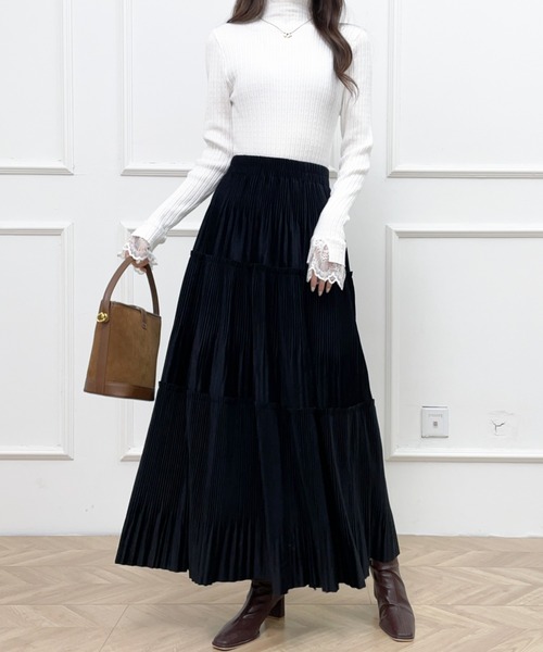 Diosfront（ディオスフロント）の「ソフトプリーツティアードロングスカート（スカート・レディース・ブラック/ベージュ/モカ・FREE）」の22枚目の写真