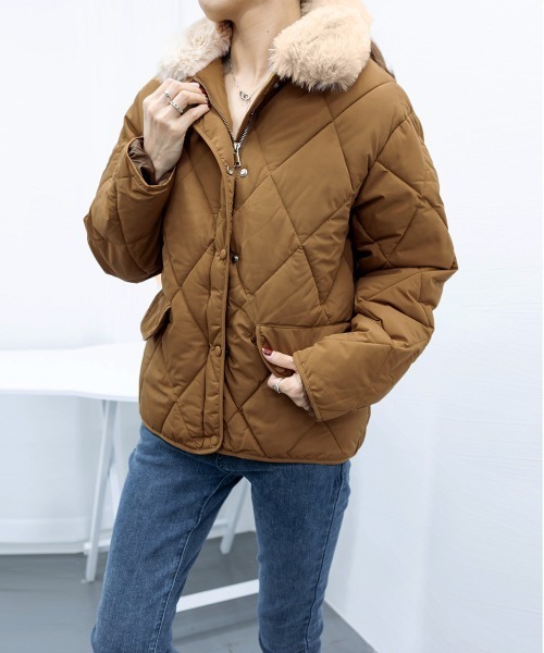 Miniministore（ミニミニストア）の「中綿キルティングジャケット 韓国アウター（ダウンジャケット/コート・レディース・ブラウン/ブラック/アイボリー・フリー）」の5枚目の写真