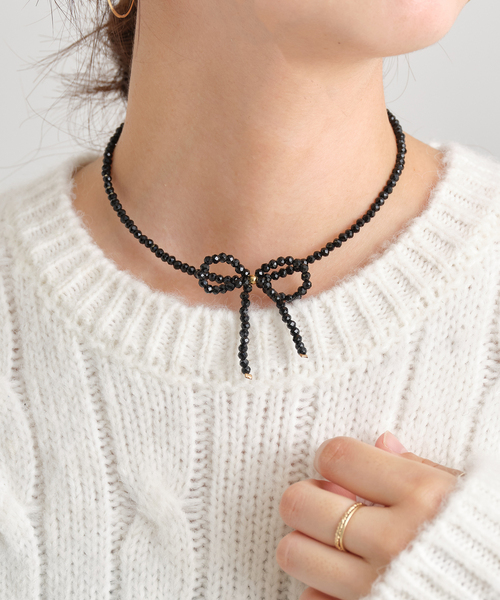 U by SPICK&SPAN(ユーバイスピックアンドスパン)の「Beads Ribbon Choker(ネックレス・レディース・アイボリー/ブラック・FREE)」の9枚目の写真