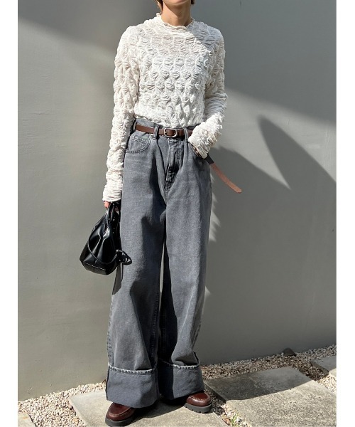 BLACK BY MOUSSY（ブラックバイマウジー）の「shirring design tops(シャーリングデザイントップス)（Tシャツ/カットソー・レディース・オフホワイト/ブラック・FREE）」の21枚目の写真