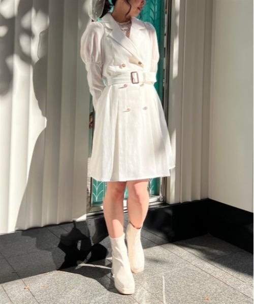 axes femme POETIQUE(アクシーズファムポエティック)の「ダブルブレストジャケットワンピース(ワンピース・レディース・モカ/ブラック/キナリ・MEDIUM)」の2枚目の写真