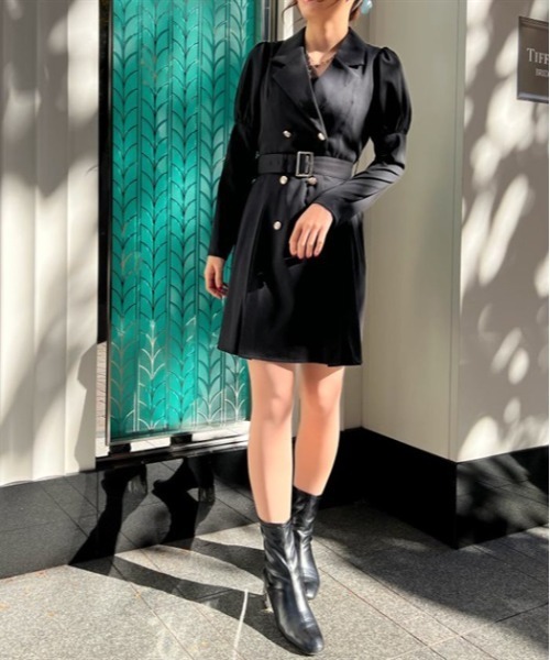 axes femme POETIQUE(アクシーズファムポエティック)の「ダブルブレストジャケットワンピース(ワンピース・レディース・モカ/ブラック/キナリ・MEDIUM)」の3枚目の写真