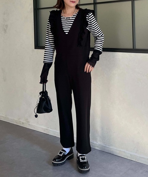 prose verse（プロズヴェール）の「Vネックフリルオールインワン（つなぎ/オールインワン・レディース・ブラック・MEDIUM）」の7枚目の写真