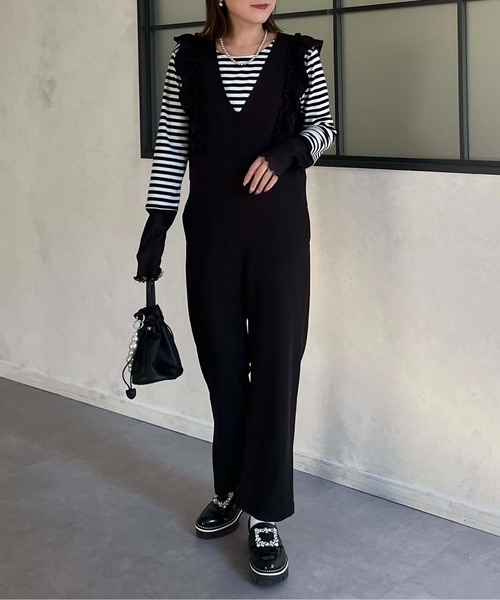 prose verse（プロズヴェール）の「Vネックフリルオールインワン（つなぎ/オールインワン・レディース・ブラック・MEDIUM）」の8枚目の写真