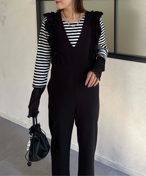 prose verse（プロズヴェール）の「Vネックフリルオールインワン（つなぎ/オールインワン・レディース・ブラック・MEDIUM）」の11枚目の写真