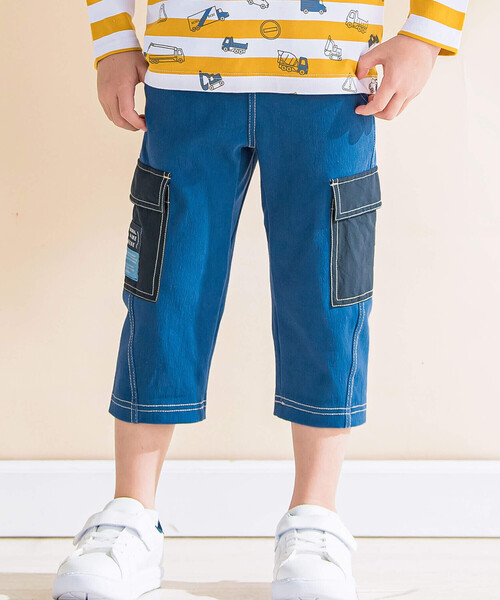 Noeil aime BeBe（ノイユエイムベベ）の「ツイルニット配色ポケットカーゴパンツ(80~130cm)（カーゴパンツ・キッズ・ネイビー/イエロー・120cm/90cm/130cm/110cm/100cm/80ｃｍ）」の2枚目の写真