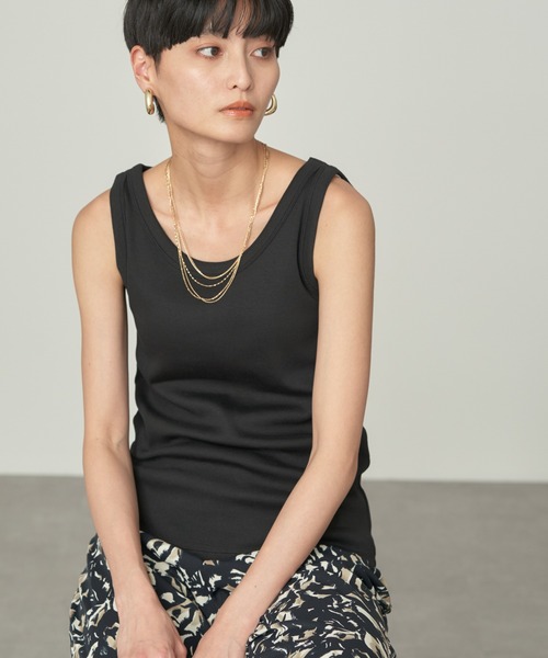 AMERICAN HOLIC（アメリカンホリック）の「抗菌防臭Dailyテレコタンクトップ（インナーウェア/肌着・レディース・ブラック/チャコールグレー/グレイッシュベージュ/オフホワイト・M/L）」の2枚目の写真