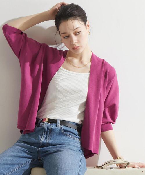 Liesse(リエス)の「ニットショートカーディガン(カーディガン/ボレロ・レディース・ホワイト/ネイビー/パープル・FREE)」の1枚目の写真