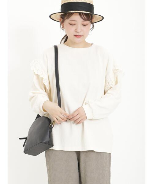 Samansa Mos2（サマンサ モスモス）の「袖切替フリルスウェット（Tシャツ/カットソー・レディース・チャコールグレー/ブラウン/パープル/キナリ・F）」の2枚目の写真