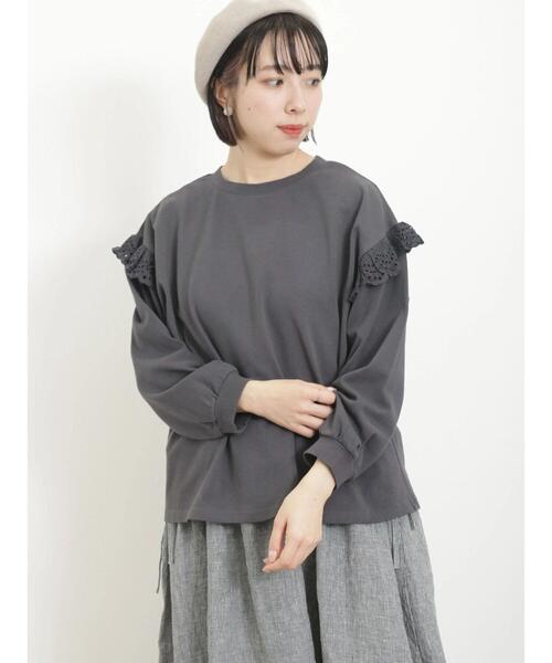 Samansa Mos2（サマンサ モスモス）の「袖切替フリルスウェット（Tシャツ/カットソー・レディース・チャコールグレー/ブラウン/パープル/キナリ・F）」の5枚目の写真