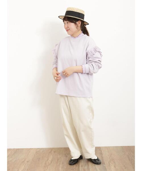 Samansa Mos2（サマンサ モスモス）の「袖切替フリルスウェット（Tシャツ/カットソー・レディース・チャコールグレー/ブラウン/パープル/キナリ・F）」の19枚目の写真