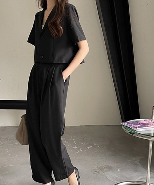 セール】半袖ジャケット×タックスラックスパンツ セットアップ