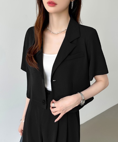 セール】半袖ジャケット×タックスラックスパンツ セットアップ