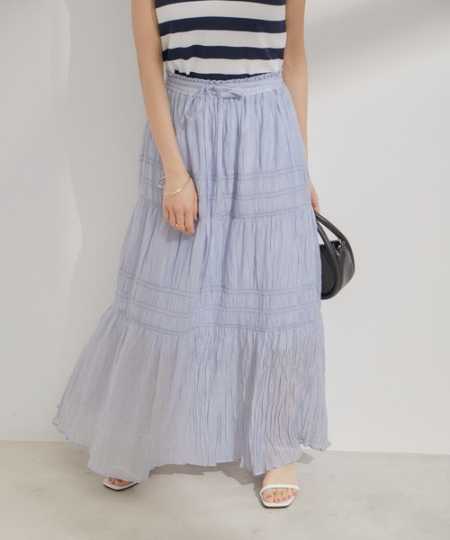 VIS（ビス）の「柄＆無地アソートシャーリングティアードスカート（スカート・レディース・ホワイト系その他/ブラック系その他/オフホワイト/サックスブルー・FREE）」の4枚目の写真