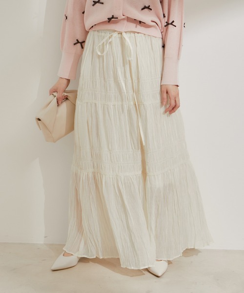 VIS（ビス）の「柄＆無地アソートシャーリングティアードスカート（スカート・レディース・ホワイト系その他/ブラック系その他/オフホワイト/サックスブルー・FREE）」の21枚目の写真