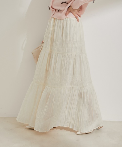 VIS（ビス）の「柄＆無地アソートシャーリングティアードスカート（スカート・レディース・ホワイト系その他/ブラック系その他/オフホワイト/サックスブルー・FREE）」の22枚目の写真