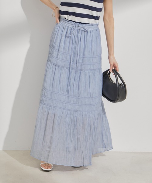 VIS（ビス）の「柄＆無地アソートシャーリングティアードスカート（スカート・レディース・ホワイト系その他/ブラック系その他/オフホワイト/サックスブルー・FREE）」の15枚目の写真