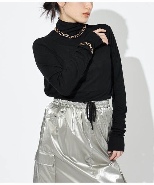 Settimissimo（セッティミッシモ）の「シアーフライス シームレス タートルプオーバー（Tシャツ/カットソー・レディース・ブラック/オフホワイト/グレー・FREE）」の3枚目の写真