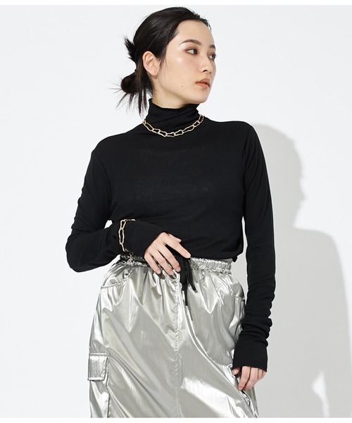 Settimissimo（セッティミッシモ）の「シアーフライス シームレス タートルプオーバー（Tシャツ/カットソー・レディース・ブラック/オフホワイト/グレー・FREE）」の8枚目の写真