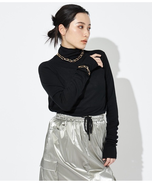 Settimissimo（セッティミッシモ）の「シアーフライス シームレス タートルプオーバー（Tシャツ/カットソー・レディース・ブラック/オフホワイト/グレー・FREE）」の7枚目の写真