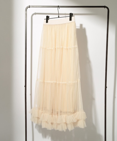 MAISON BREEZE reveur（メゾンブリーズレヴール）の「【MAISON BREEZE reveur】tulle frill long skirt チュールギャザーロングスカート ペチスカート付き（スカート・レディース・オフホワイト/ブラック/グレー・FREE）」の9枚目の写真
