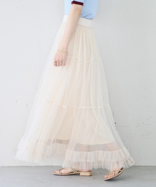 MAISON BREEZE reveur（メゾンブリーズレヴール）の「【MAISON BREEZE reveur】tulle frill long skirt チュールギャザーロングスカート ペチスカート付き（スカート・レディース・オフホワイト/ブラック/グレー・FREE）」の20枚目の写真