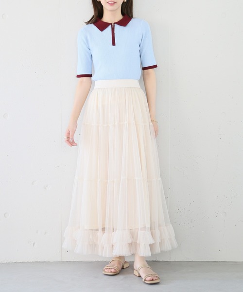 MAISON BREEZE reveur（メゾンブリーズレヴール）の「【MAISON BREEZE reveur】tulle frill long skirt チュールギャザーロングスカート ペチスカート付き（スカート・レディース・オフホワイト/ブラック/グレー・FREE）」の21枚目の写真
