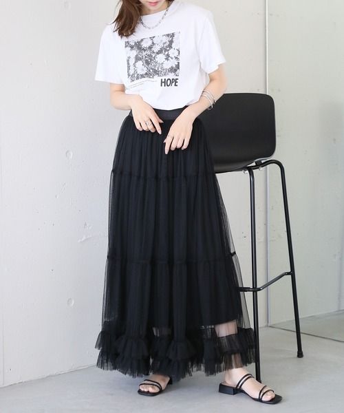 セール】【MAISON BREEZE reveur】tulle frill long skirt