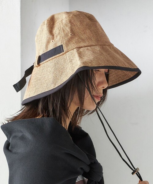 SHIPS（シップス）の「Rmeria:〈UVカット / 手洗い可能〉ペーパーライク パイピング ハット（ハット・レディース・ベージュ系/ブラック・ONE SIZE）」の13枚目の写真