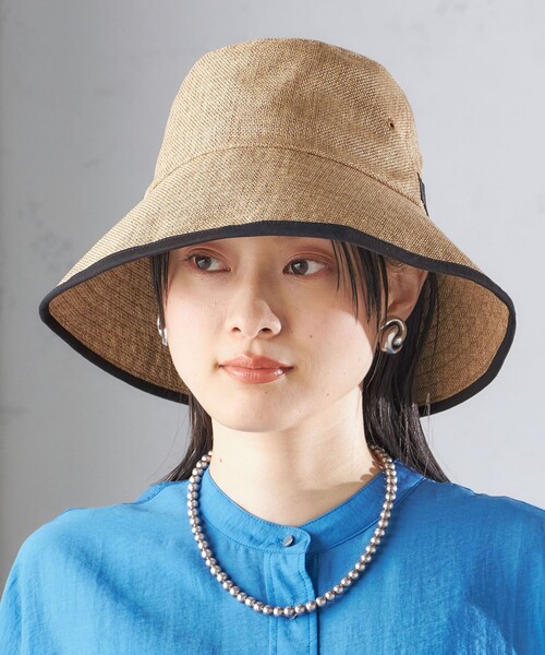 SHIPS（シップス）の「Rmeria:〈UVカット / 手洗い可能〉ペーパーライク パイピング ハット（ハット・レディース・ベージュ系/ブラック・ONE SIZE）」の17枚目の写真