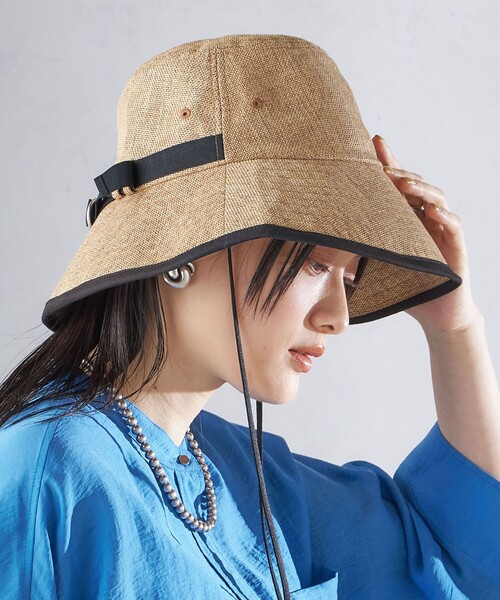 SHIPS（シップス）の「Rmeria:〈UVカット / 手洗い可能〉ペーパーライク パイピング ハット（ハット・レディース・ベージュ系/ブラック・ONE SIZE）」の19枚目の写真