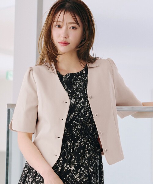 カーディガン 「大きいサイズ」「洗える」ビジューボタン半袖ジャレロ レディース 洗える】ビジューボタン半袖ジャレロ（カーディガン/ボレロ