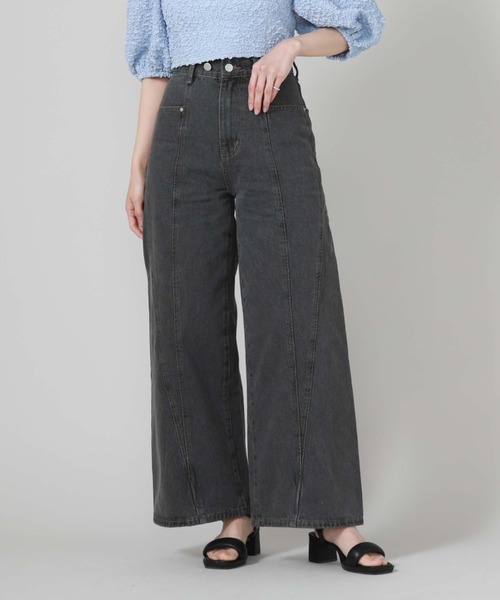 archives（アルシーヴ）の「サイド切替ワイドデニム（デニムパンツ・レディース・グレー/サックスブルー・SMALL/MEDIUM）」の2枚目の写真