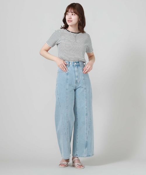 archives（アルシーヴ）の「サイド切替ワイドデニム（デニムパンツ・レディース・グレー/サックスブルー・SMALL/MEDIUM）」の9枚目の写真